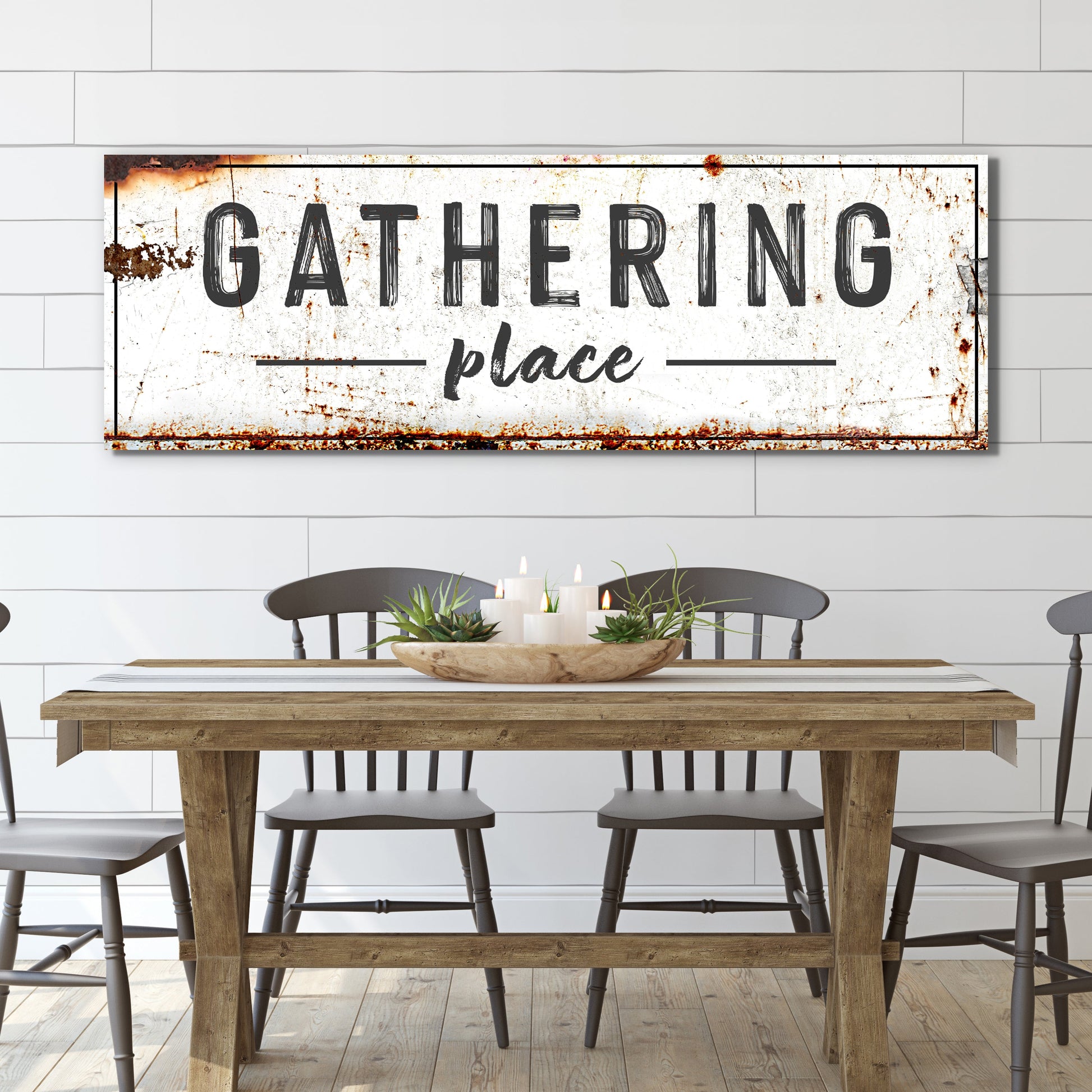 Family gathering place canvas wall art sign with warm welcoming typography