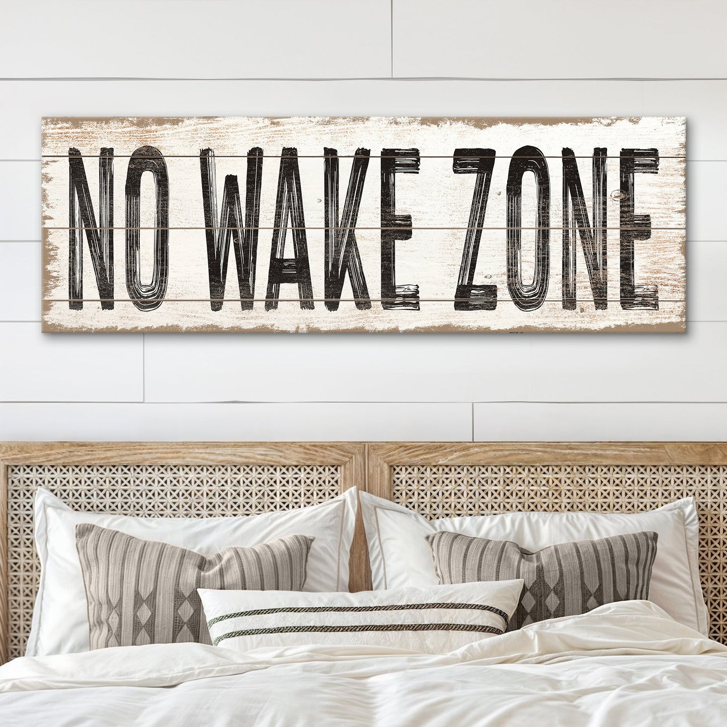 No Wake Zone nautical canvas sign for lake houses and cabin hallways