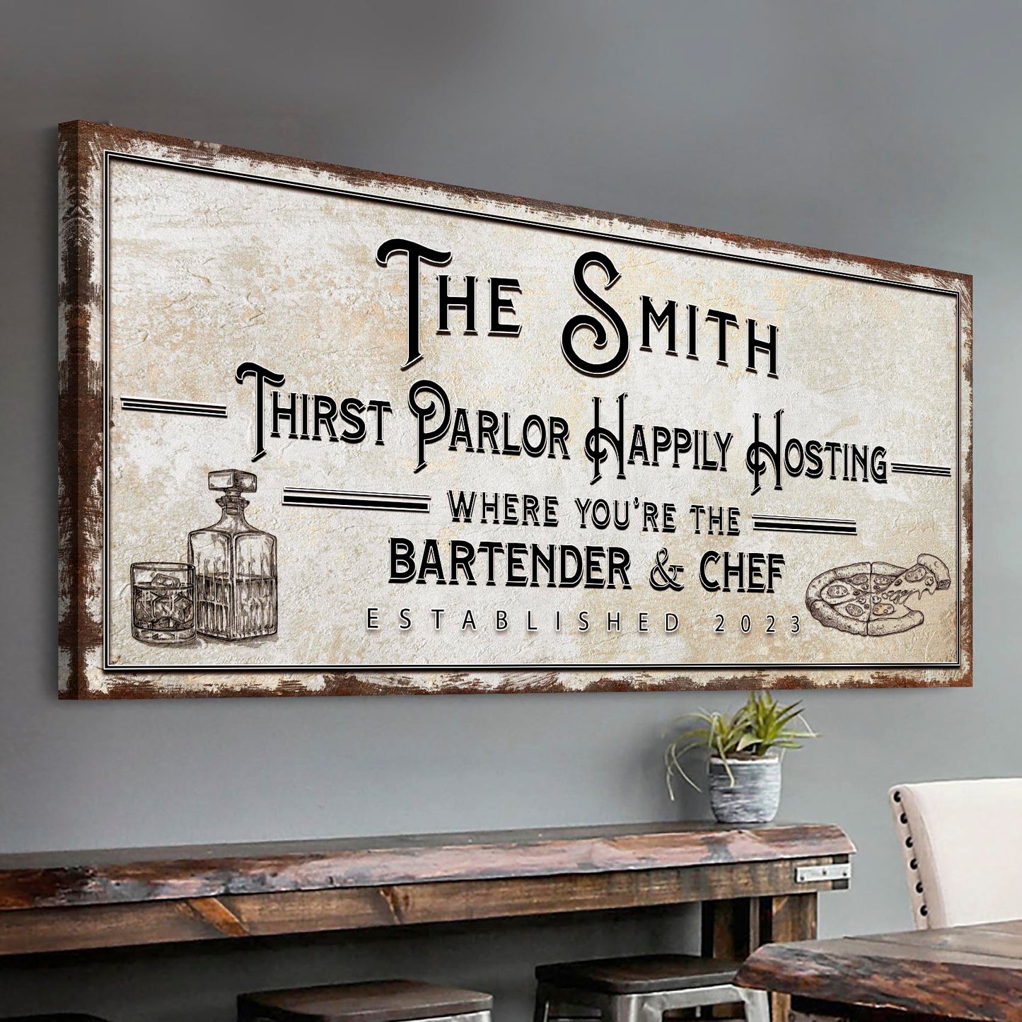 Family Thirst Parlor Happily Hosting Sign rustic bar canvas wall art
