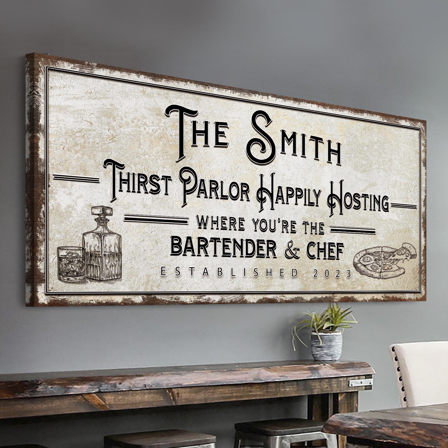 Family Thirst Parlor Happily Hosting Sign rustic bar canvas wall art
