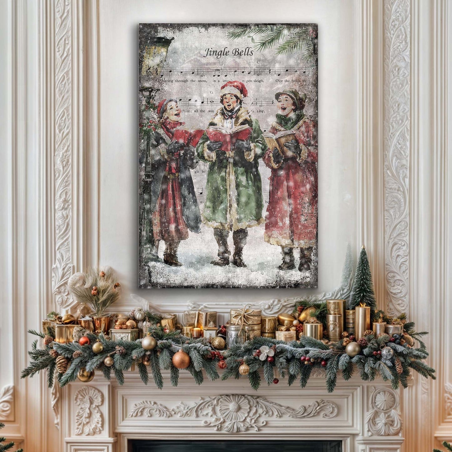 Vintage Christmas Carolers Canvas Wall Art