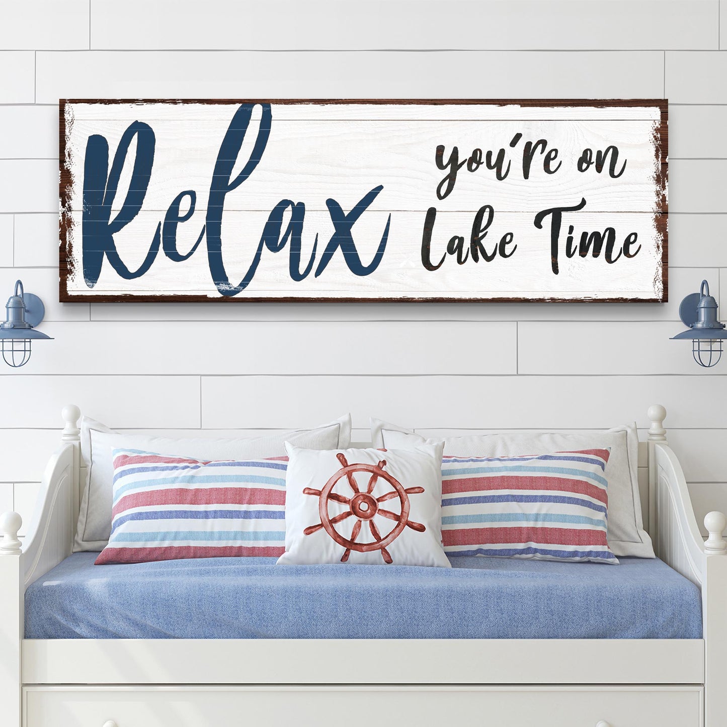 Relax You're on Lake Time canvas sign IV, lake house typography wall art