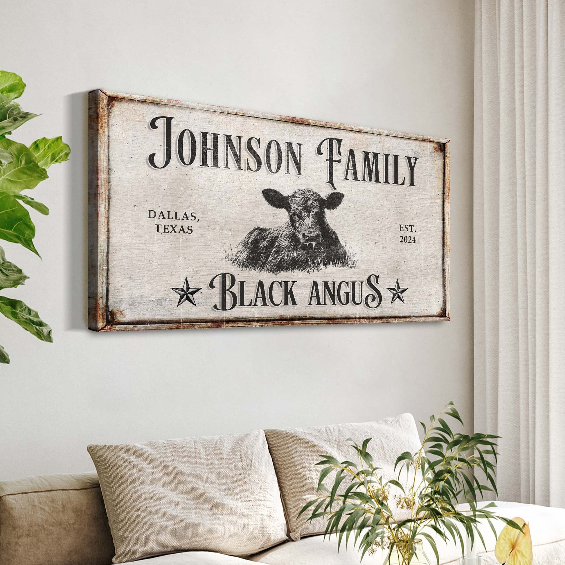 Black Angus cattle canvas wall art with farmhouse Western American countryside portrait