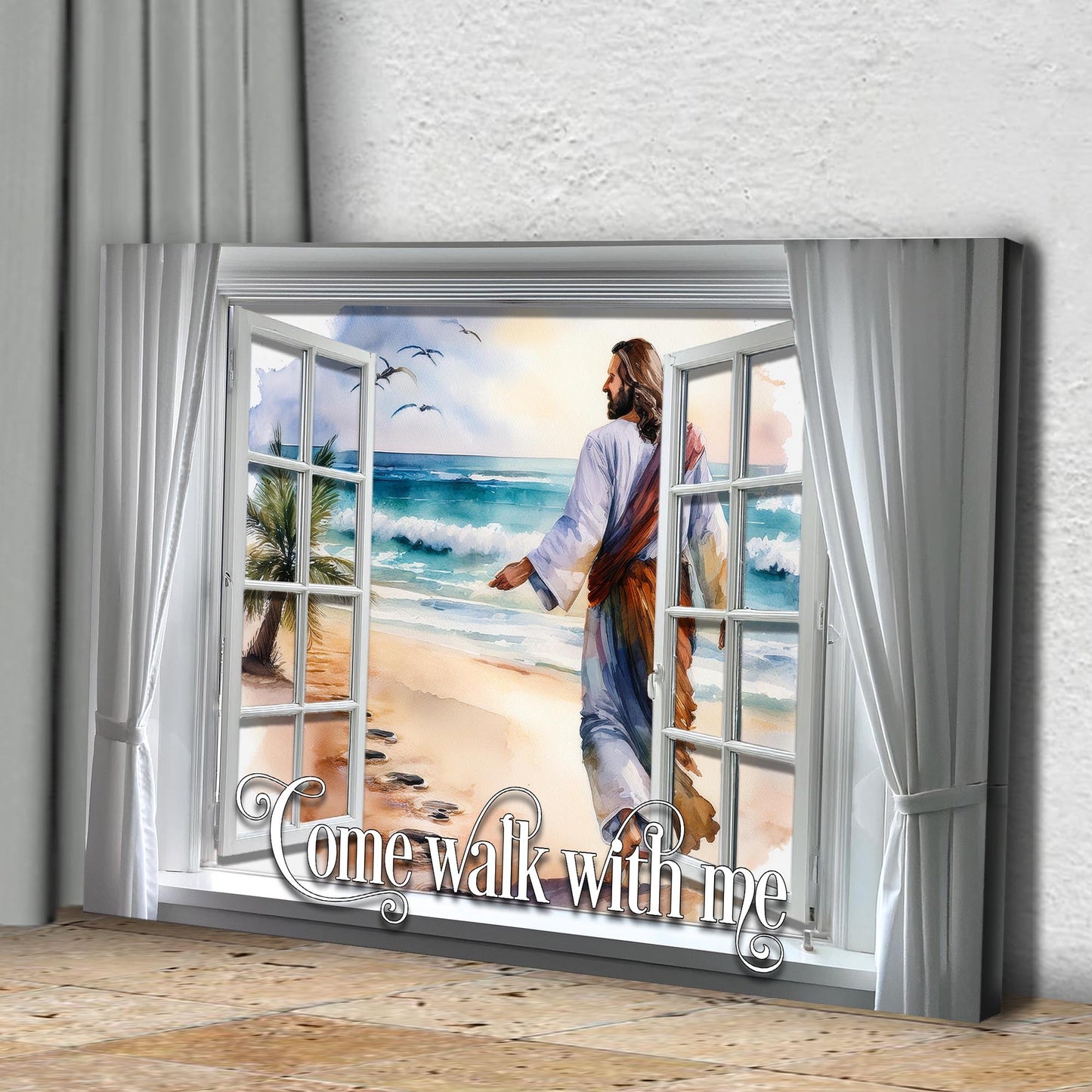 Come Walk With Me faith canvas sign, Christian wall art for bedrooms and prayer rooms