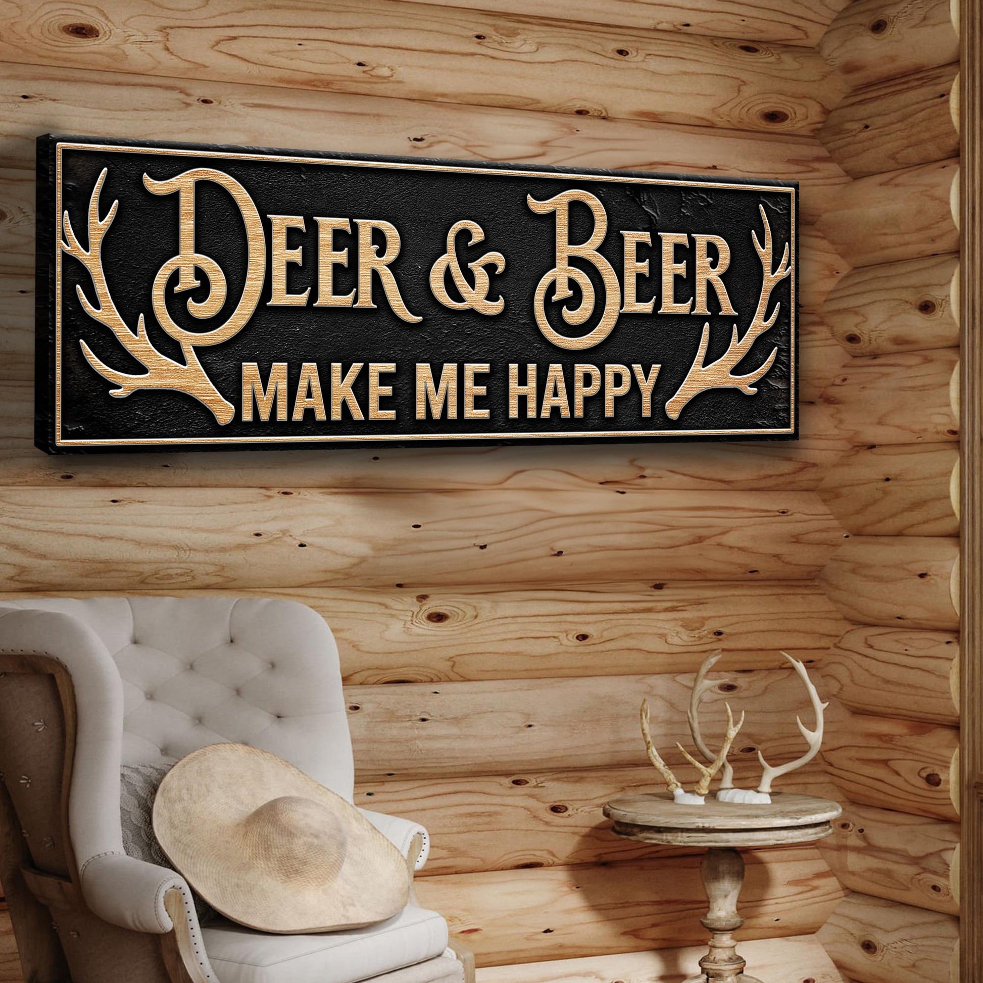 Deer and beer hunting canvas wall art rustic cabin man cave decor