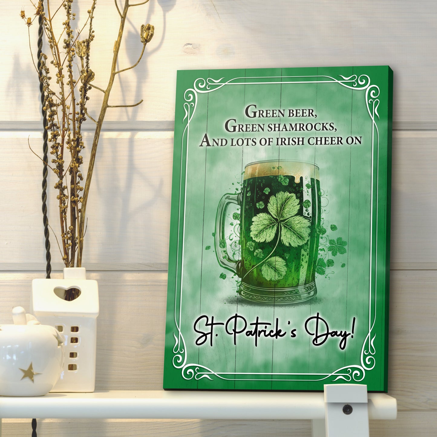 Green Beer Shamrocks St. Patrick's Day Canvas Wall Art