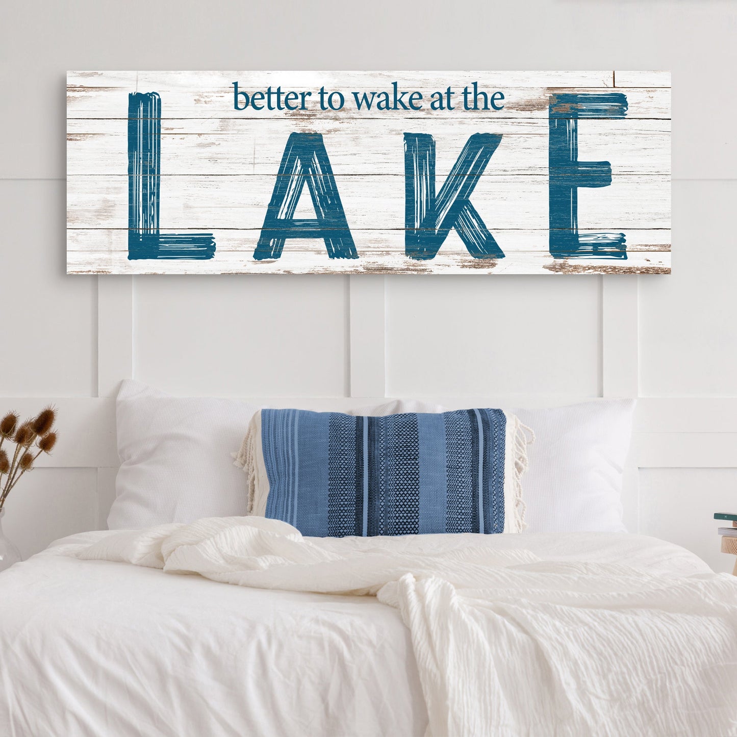Better to wake at the lake canvas sign for lake houses and cottages