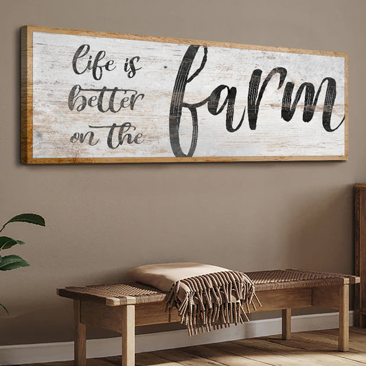 Life Is Better on the Farm vertical canvas art VII with clean rustic typography for country decor