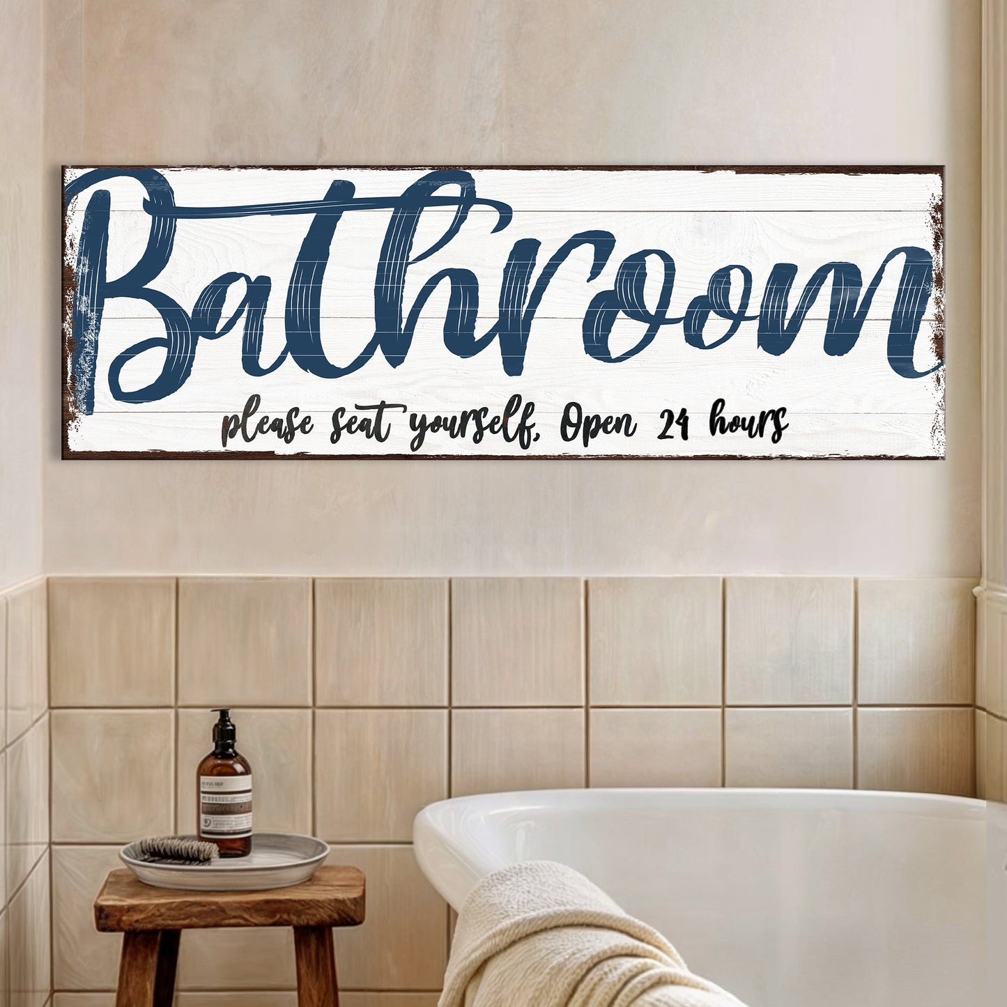 Please seat yourself bathroom canvas wall art — funny bathroom humor decor