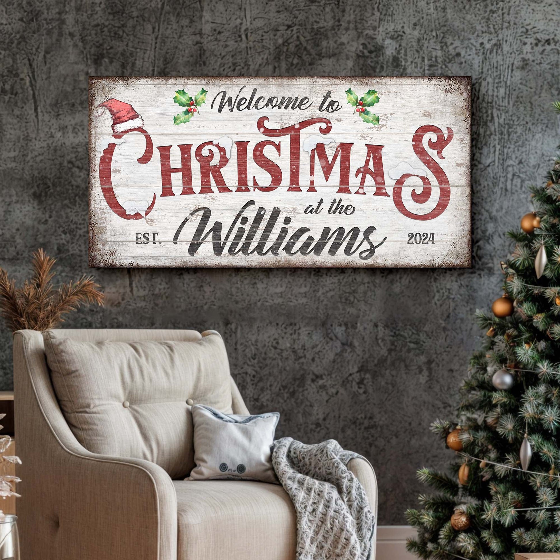 Family Christmas welcome canvas sign wall art festive typography