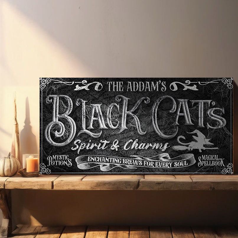 Black Cat's Spirits and Charms Bar Halloween Canvas Wall Art