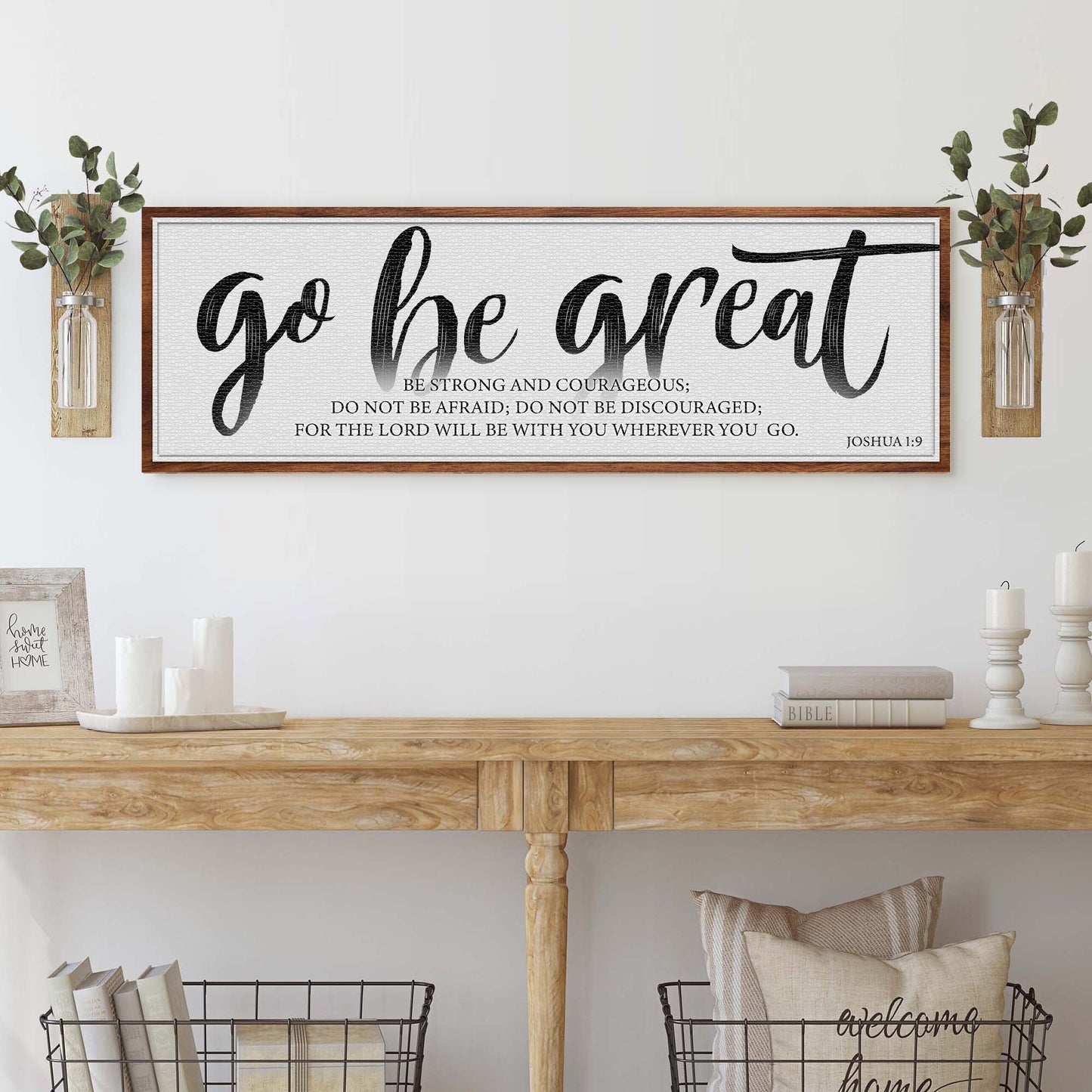 Go Be Great Joshua 1:9 faith canvas sign for teen bedrooms and home offices