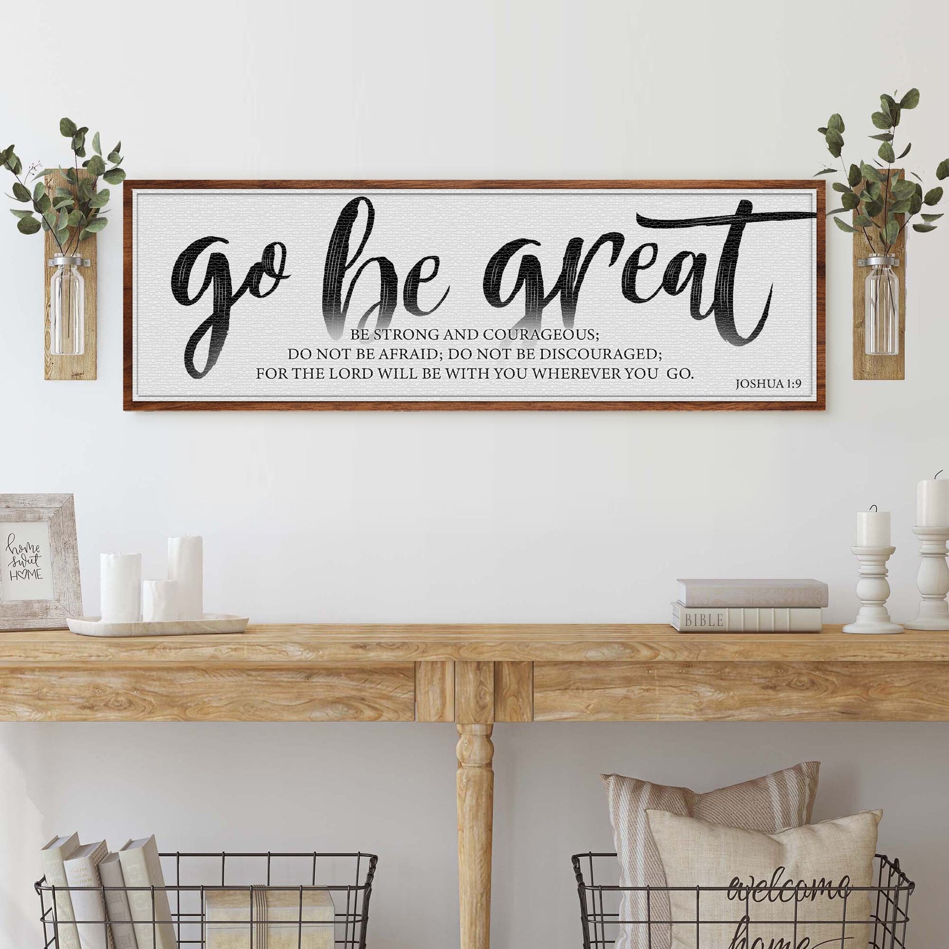 Go Be Great Joshua 1:9 faith canvas sign for teen bedrooms and home offices