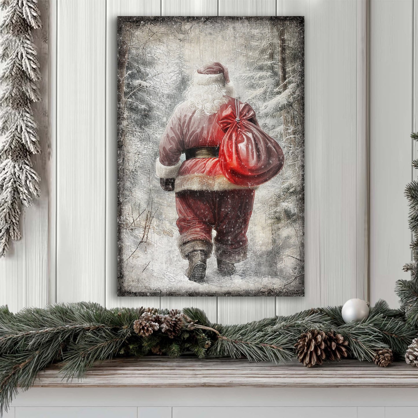 Vintage Christmas Santa Claus Canvas Wall Art