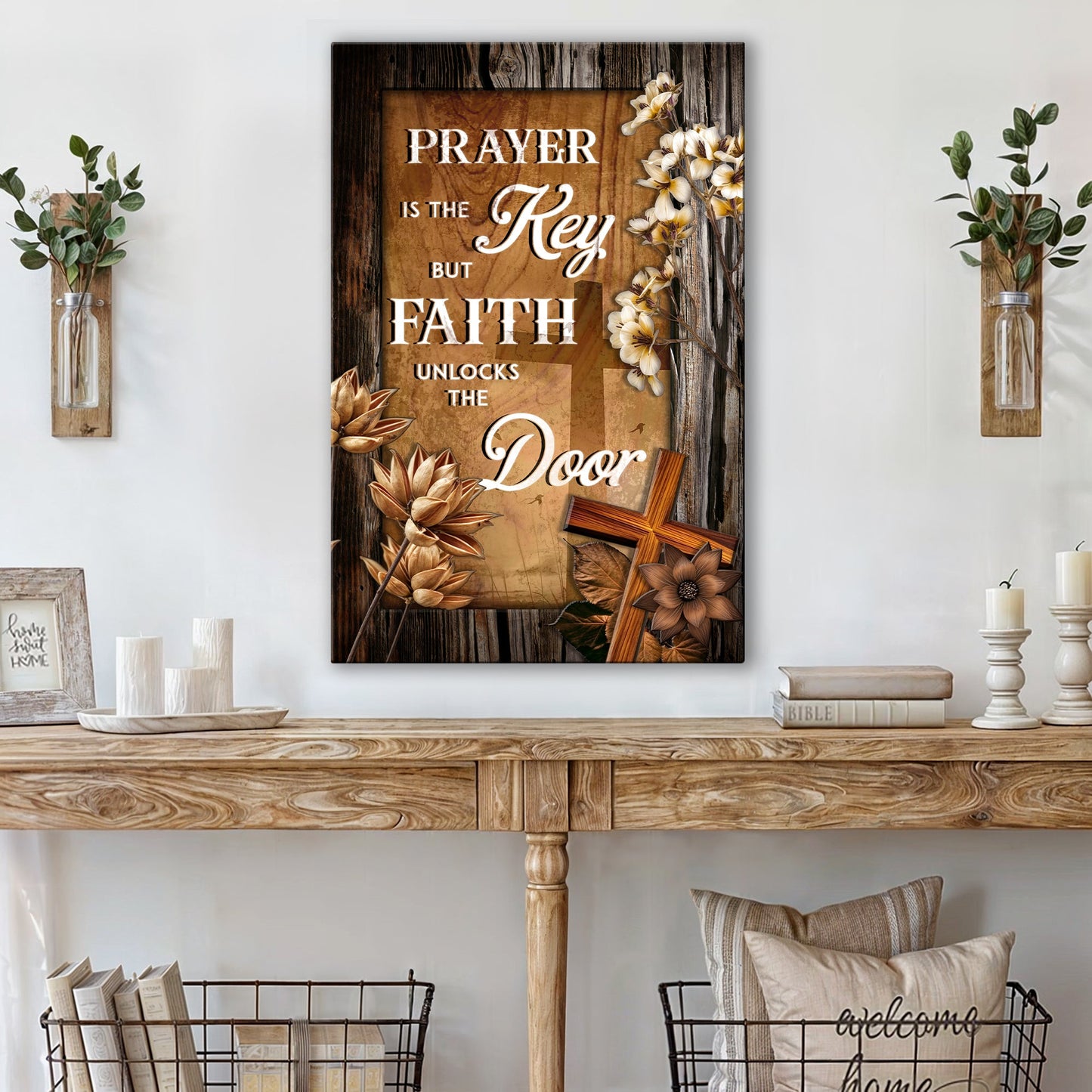 Prayer Is the Key Faith Unlocks the Door Canvas Wall Art
