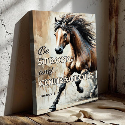 Be Strong And Courageous faith canvas wall art with a motivating message, ready to hang