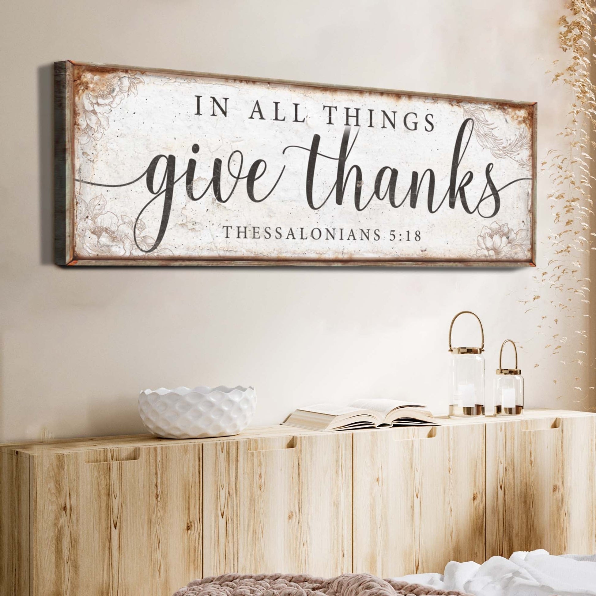 In All Things Give Thanks 1 Thessalonians 5:18 tall faith canvas wall art