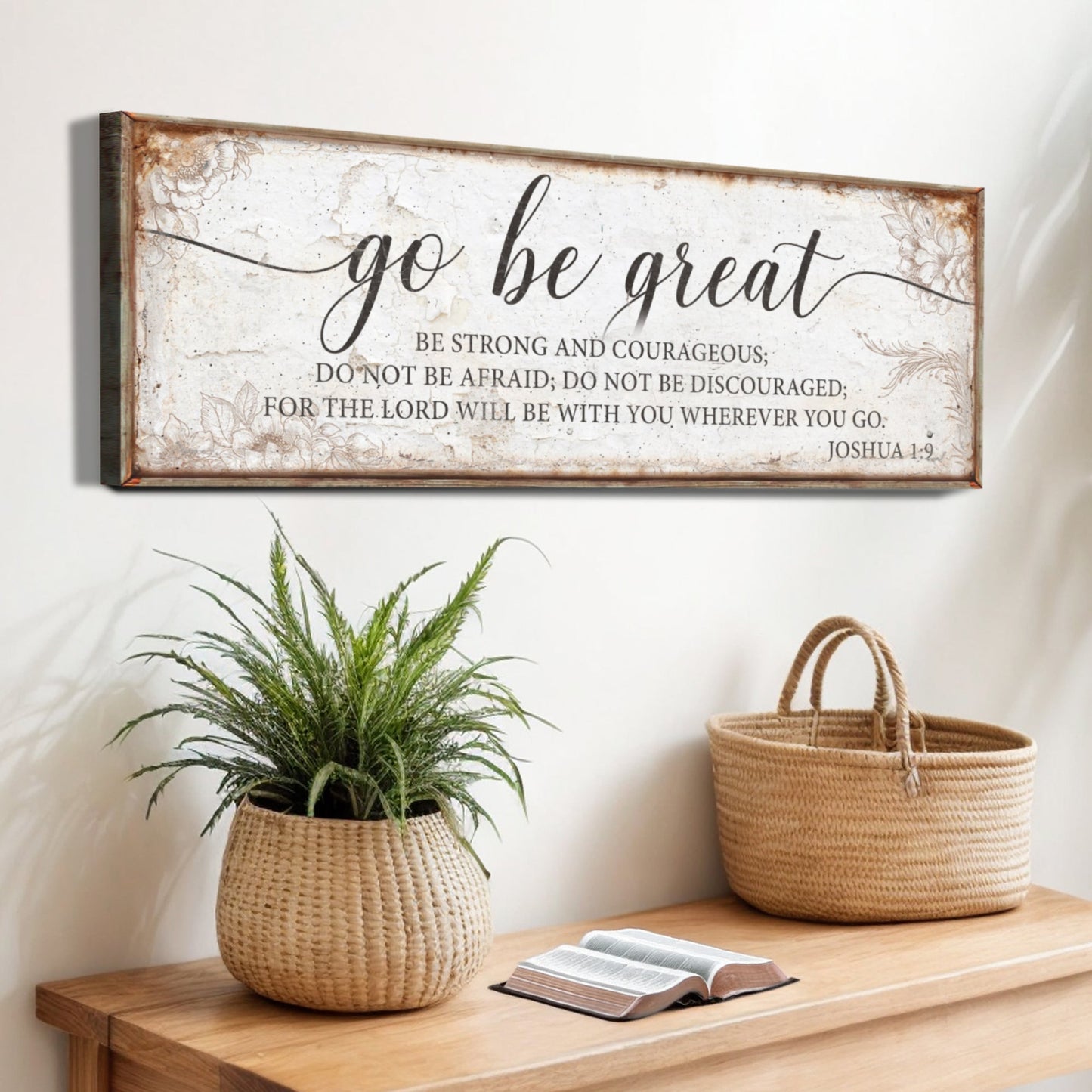 Go Be Great Joshua 1:9 Faith Canvas Sign - Style II