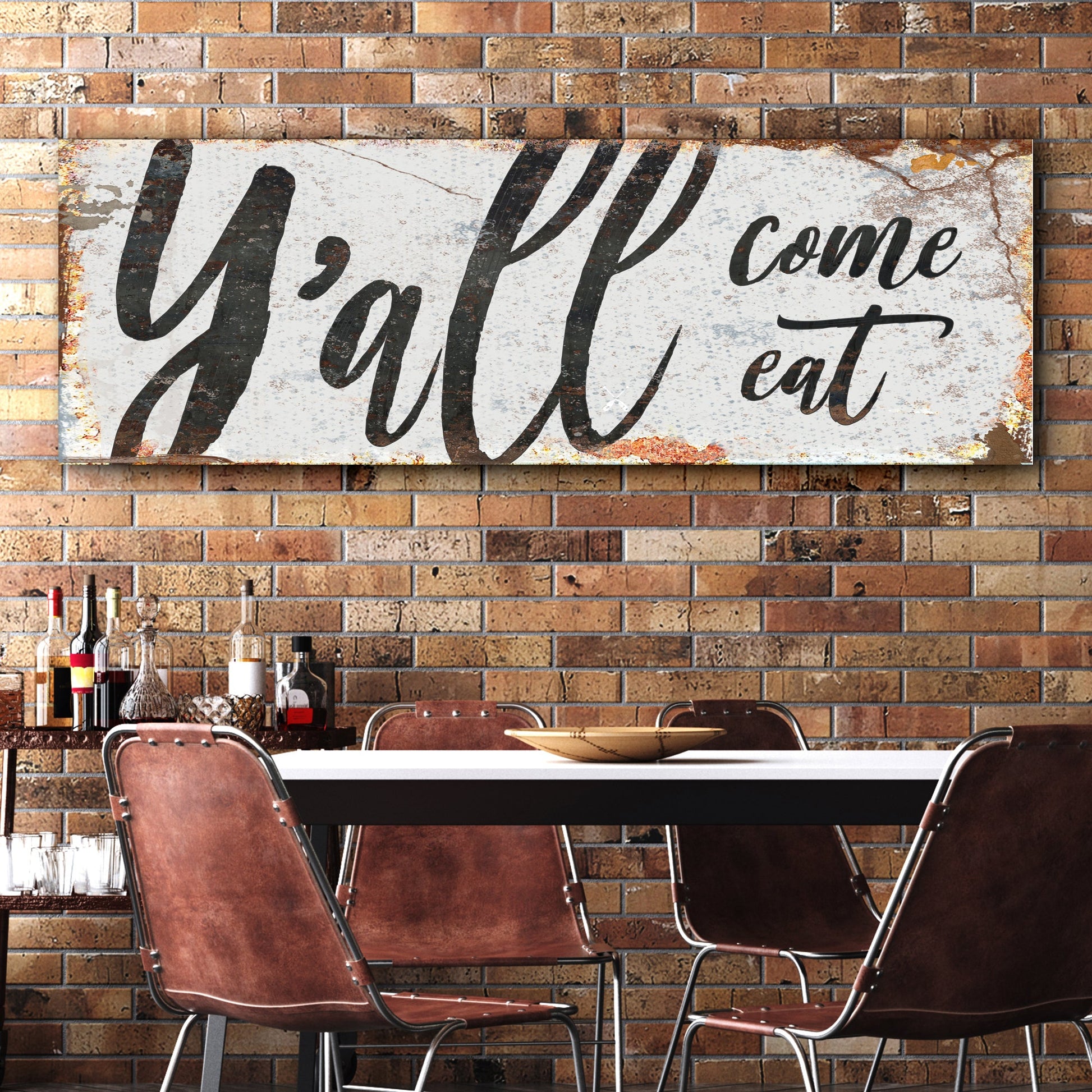 Y'all Come Eat kitchen canvas wall art with bold Southern hospitality typography
