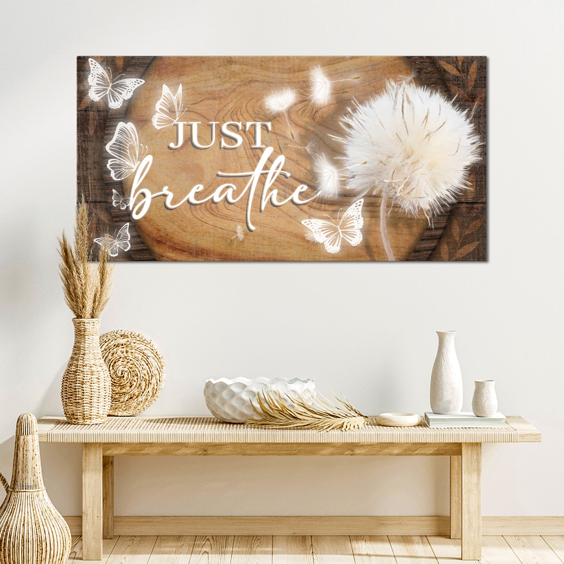 Just Breathe motivational canvas wall sign - UV-resistant ink ready to hang