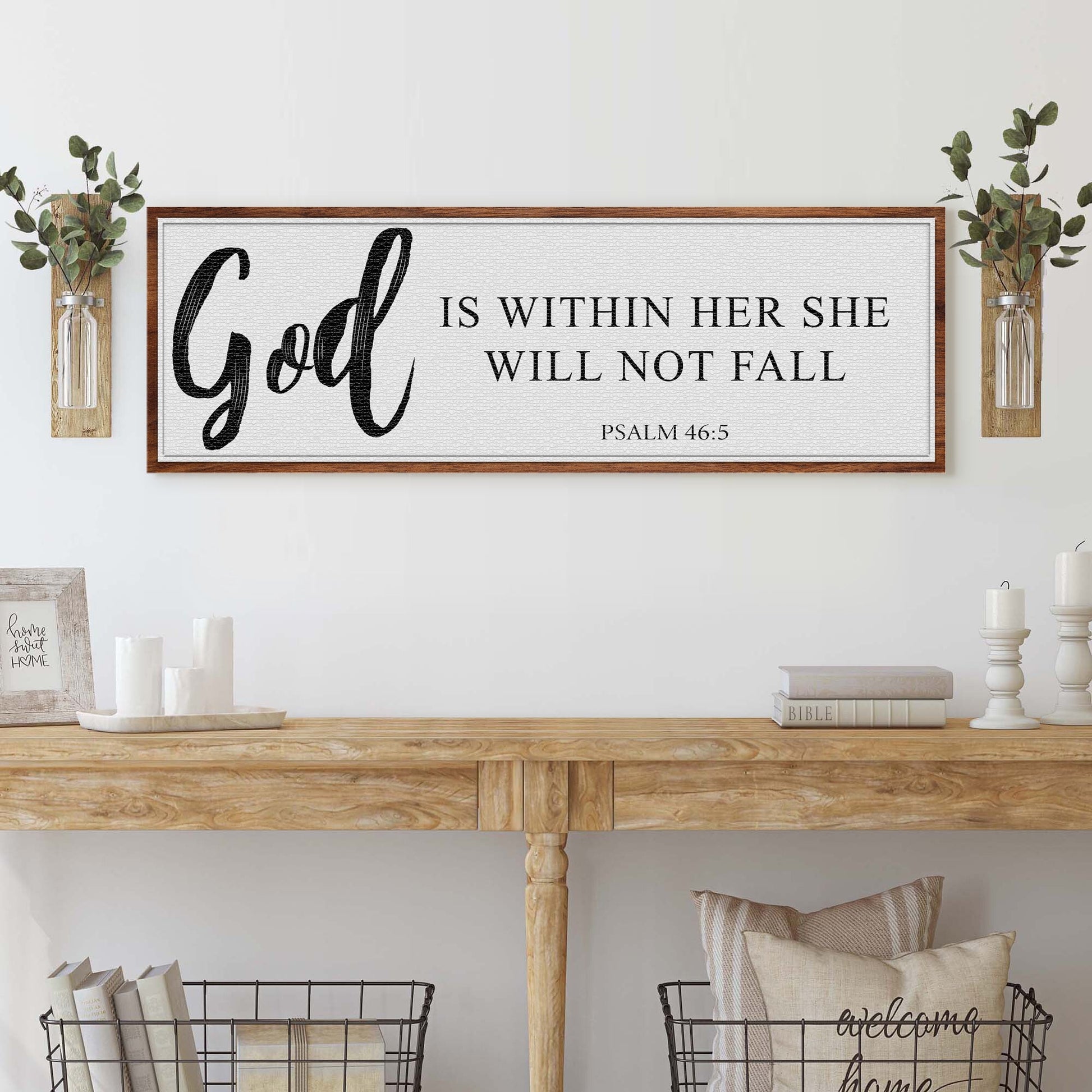 God Is Within Her She Will Not Fall Psalm 46:5 faith canvas wall art with elegant lettering