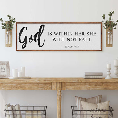 God Is Within Her She Will Not Fall Psalm 46:5 faith canvas wall art with elegant lettering