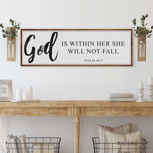 God Is Within Her She Will Not Fall Psalm 46:5 faith canvas wall art with elegant lettering