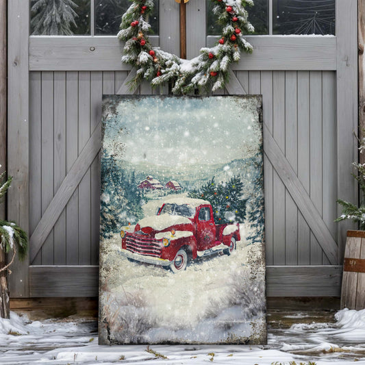 Vintage Truck With Christmas Tree Canvas Wall Art II