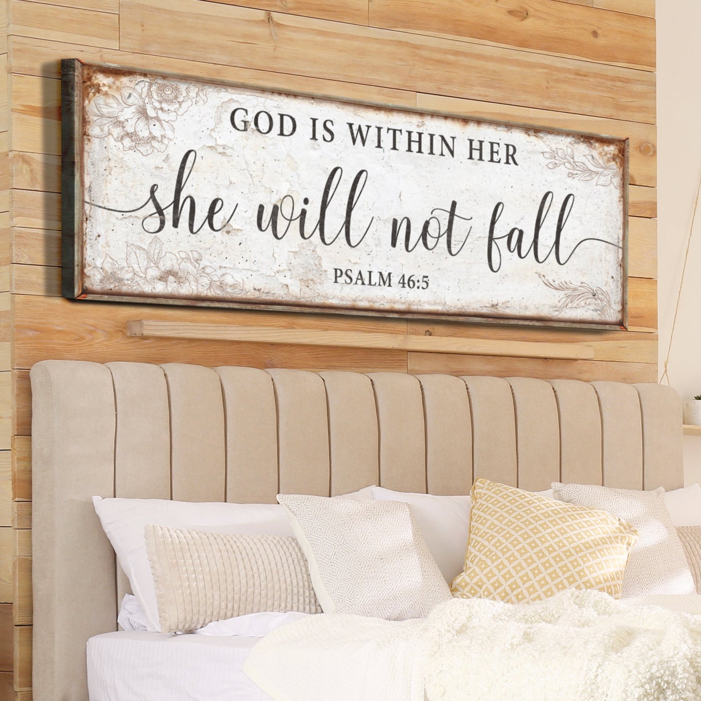 God Is Within Her Psalm 46:5 faith canvas sign for womens bedroom and prayer rooms
