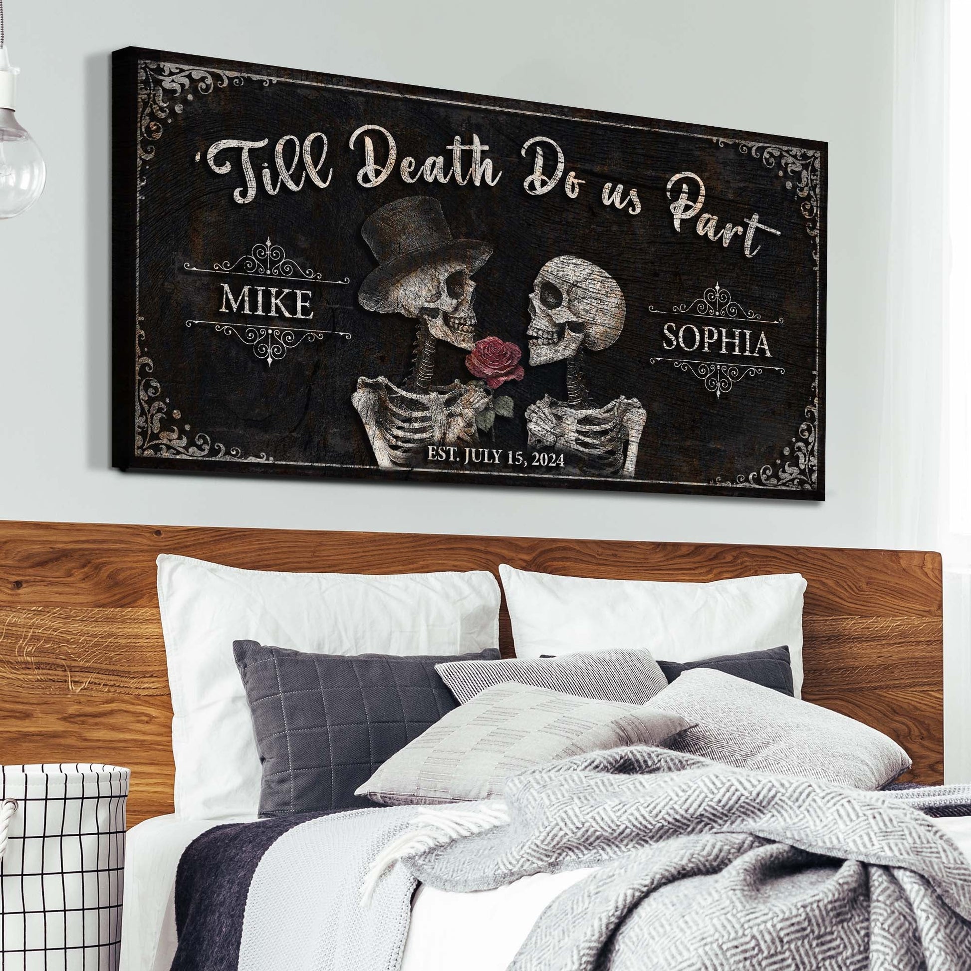 Till Death Do Us Part skeleton couple canvas sign - gothic romantic wall art