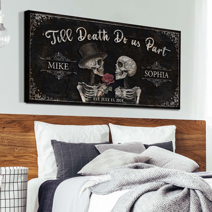 Till Death Do Us Part skeleton couple canvas sign - gothic romantic wall art