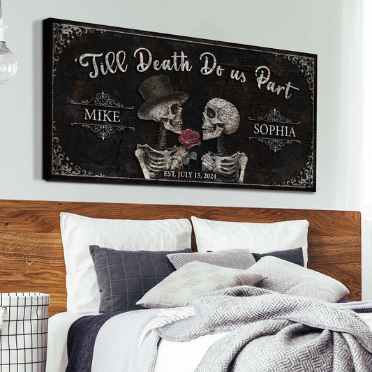 Till Death Do Us Part skeleton couple canvas sign - gothic romantic wall art