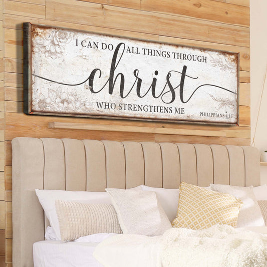 Tall Philippians 4:13 faith canvas wall art with devotional lettering, ready to hang