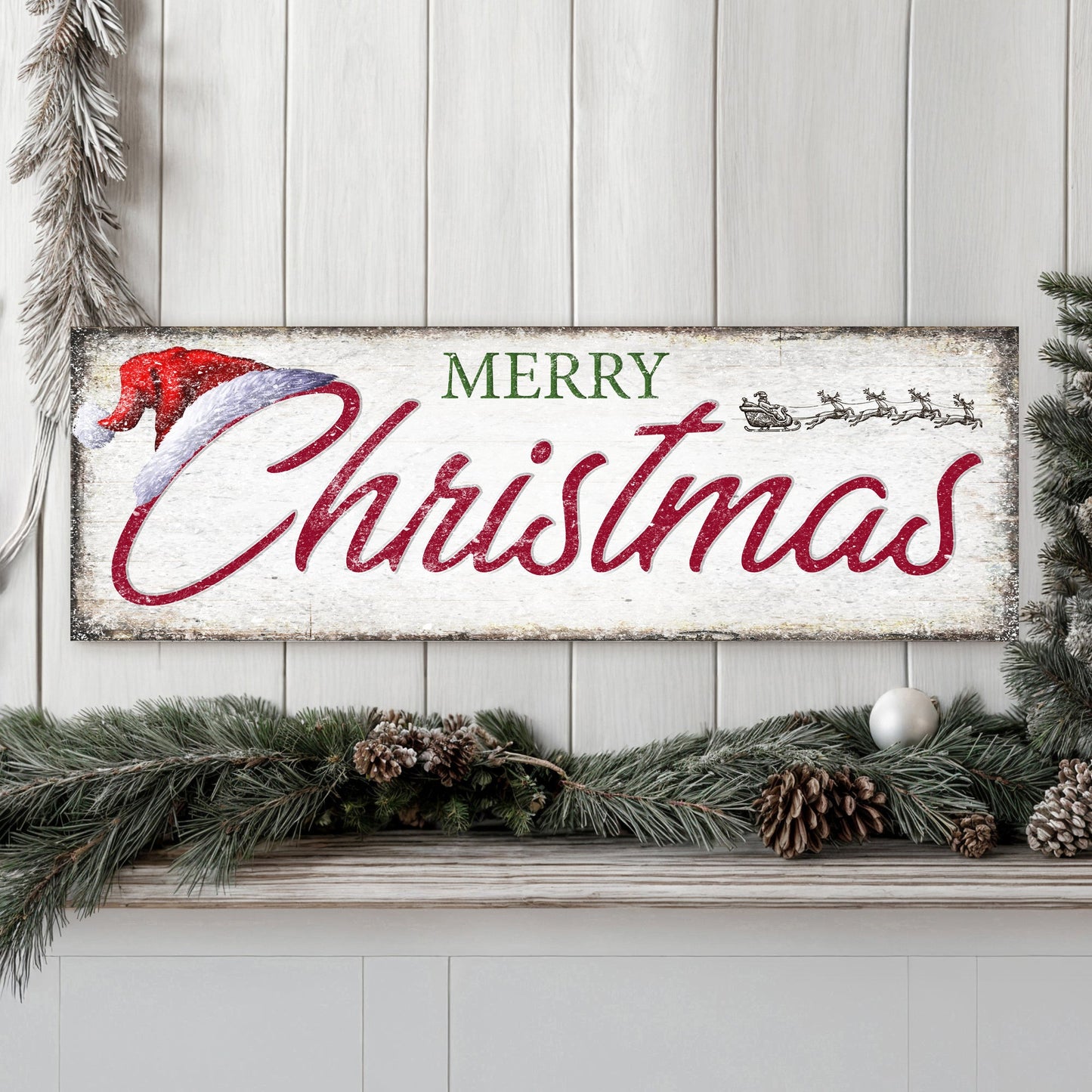 Vintage Merry Christmas Canvas Sign IV