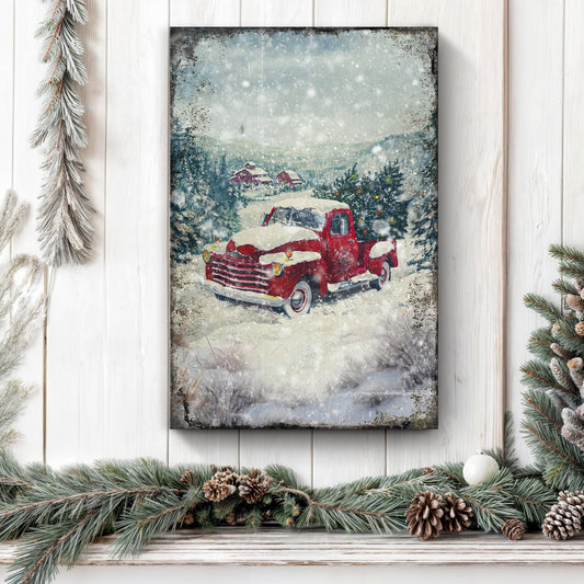 Vintage Truck With Christmas Tree Canvas Wall Art II