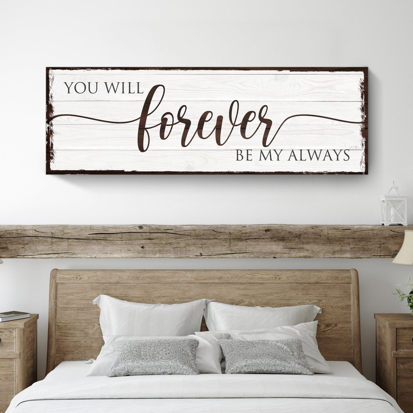 Forever Be My Always romantic canvas wall art with elegant text, gallery-wrapped