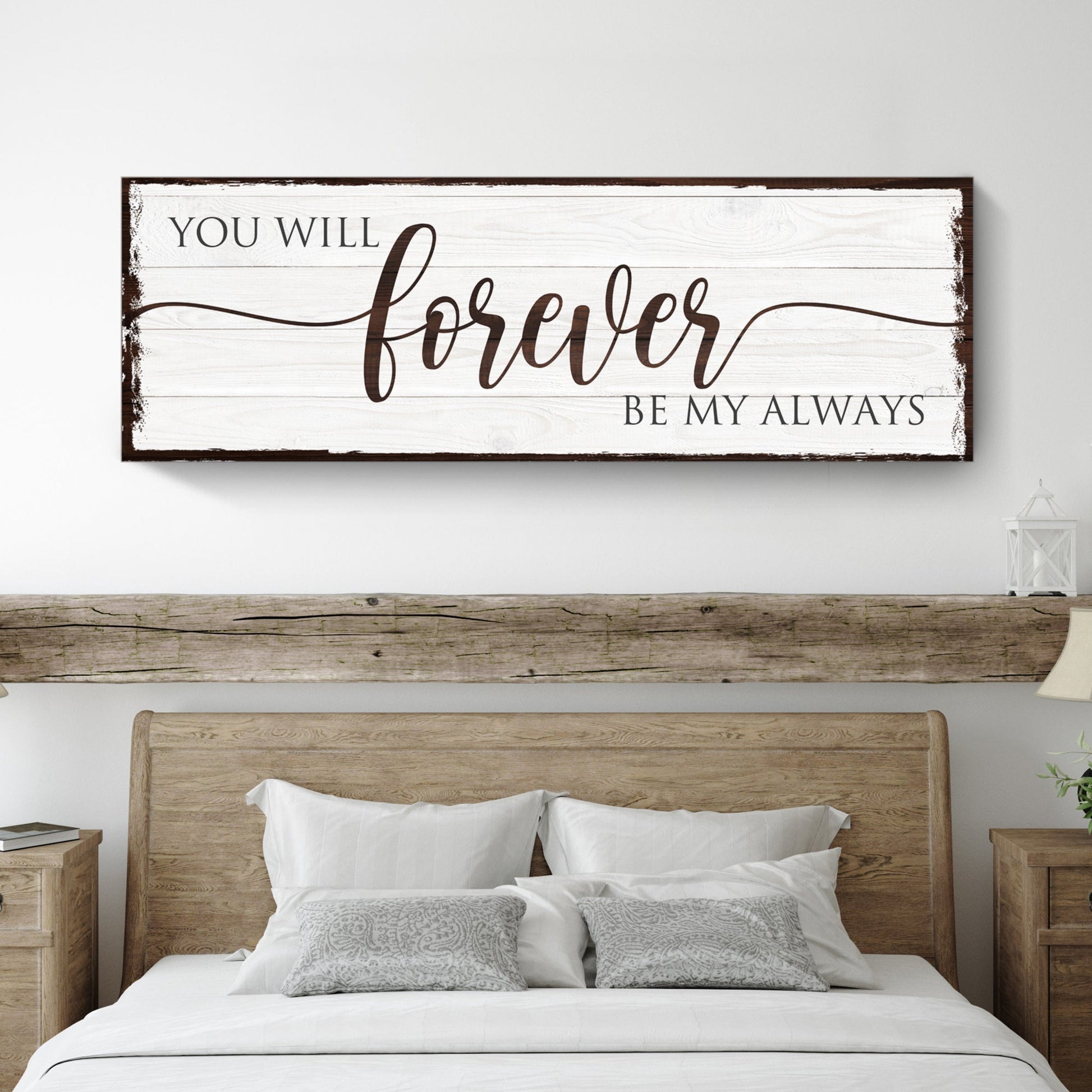 Forever Be My Always romantic canvas wall art with elegant text, gallery-wrapped