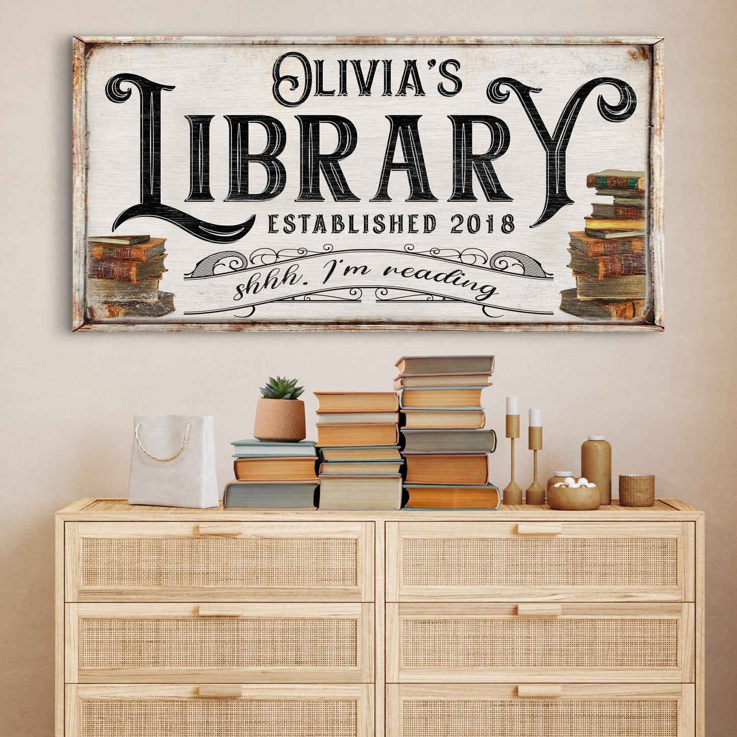 Shhh I'm Reading Library Canvas Sign