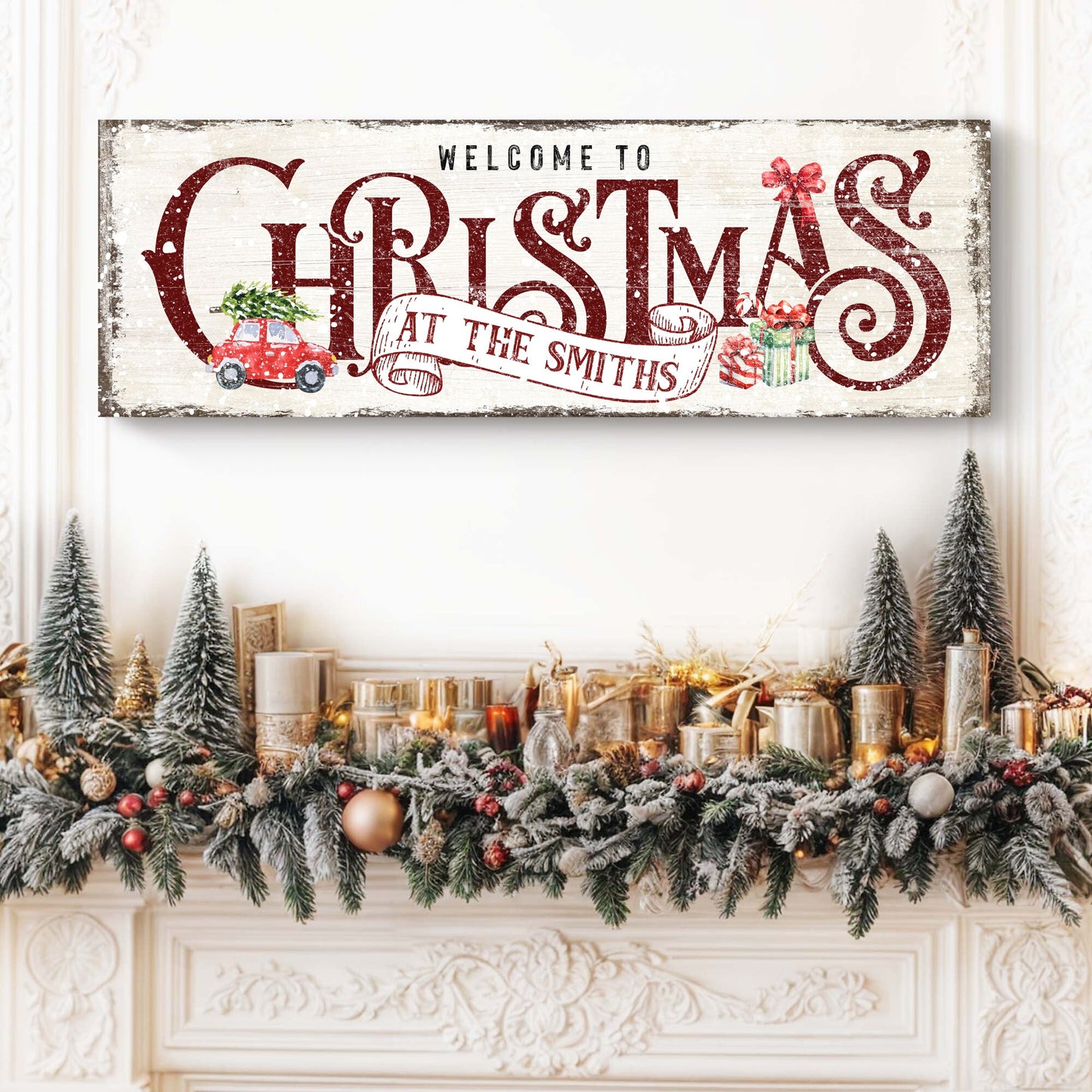 Family Welcome To Christmas festive canvas wall art sign