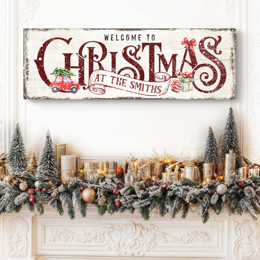 Family Welcome To Christmas festive canvas wall art sign