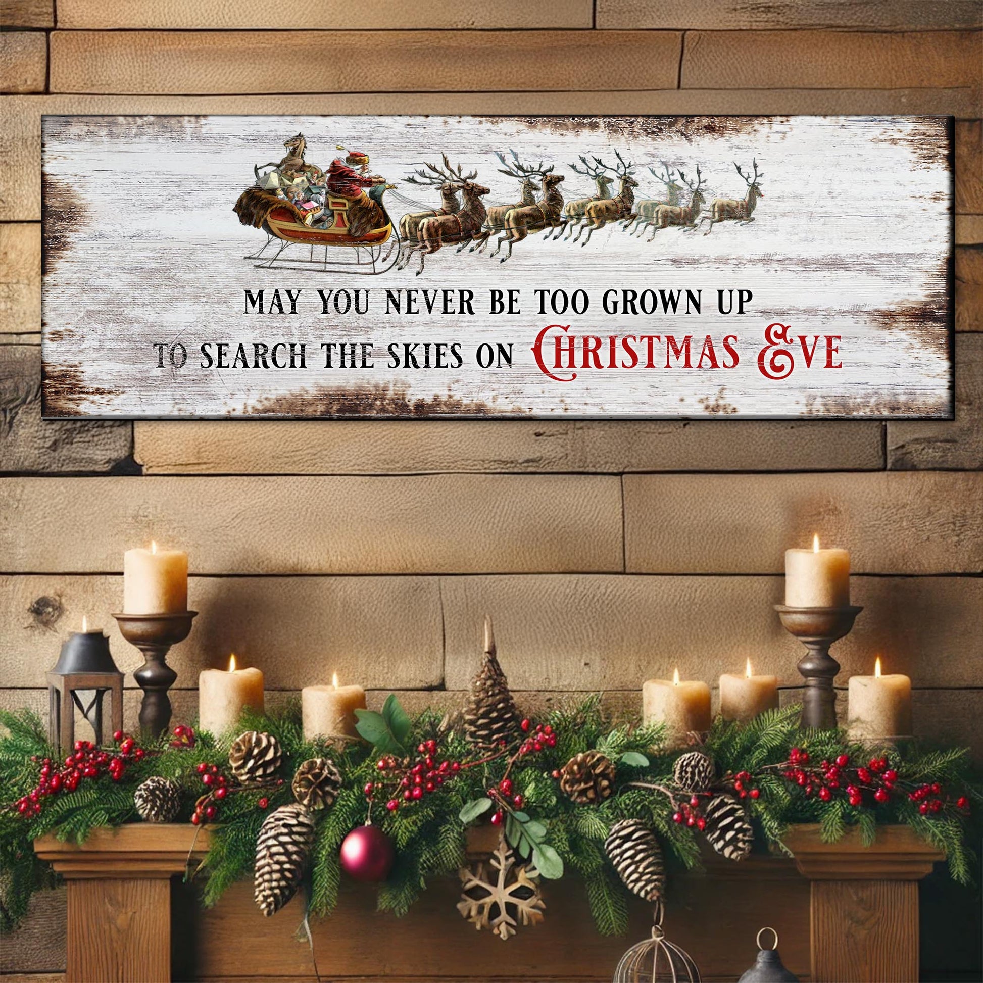 May You Never Stop Believing in Christmas canvas wall art — second style holiday vertical sign