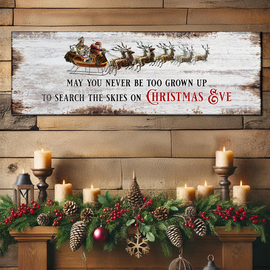 May You Never Stop Believing in Christmas canvas wall art — second style holiday vertical sign
