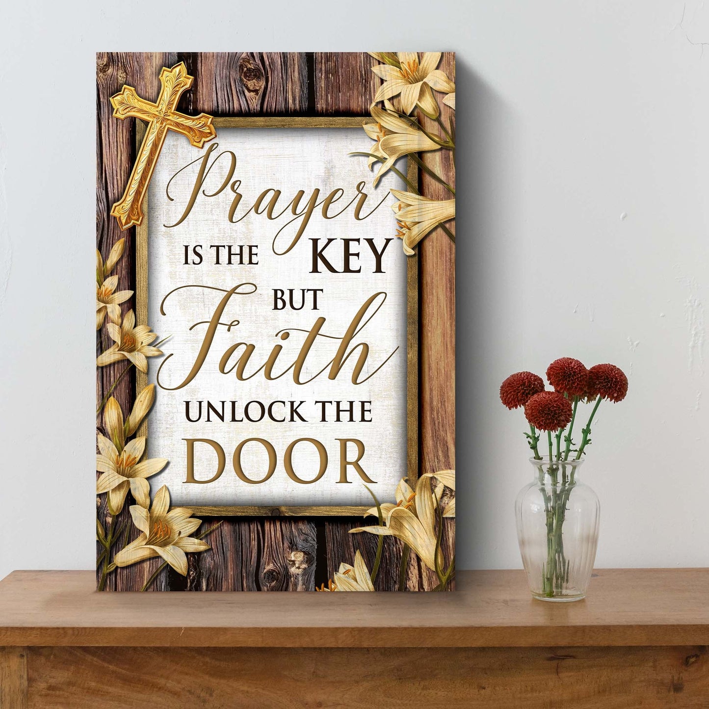 Prayer Is the Key Faith Unlocks the Door Canvas Wall Art II