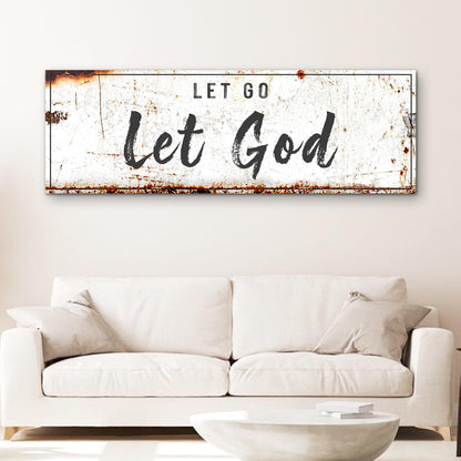 Let Go Let God canvas wall art faith sign with vertical typography for Christian home decor