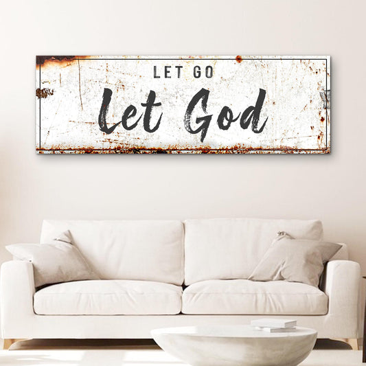 Let Go Let God canvas wall art faith sign with vertical typography for Christian home decor