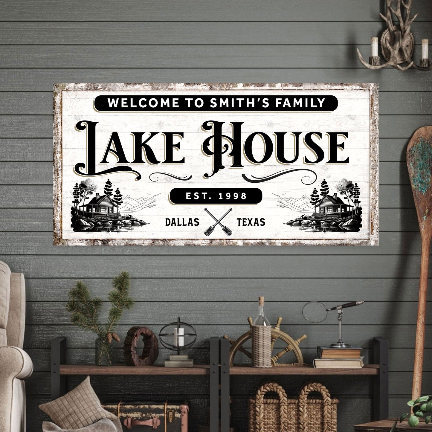 Lake House Canvas Wall Art Sign