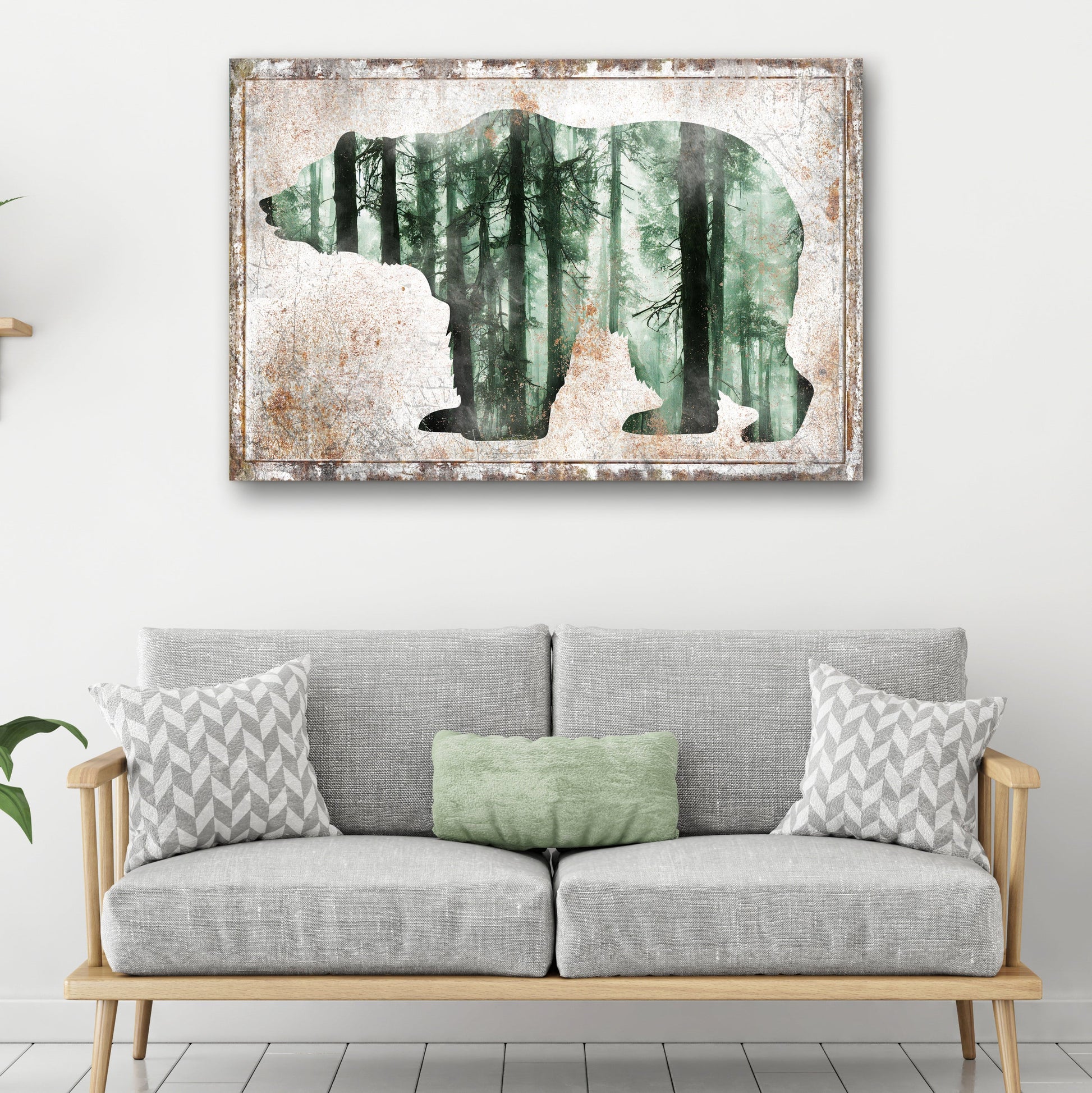 Forest bear and birch trees canvas wall art