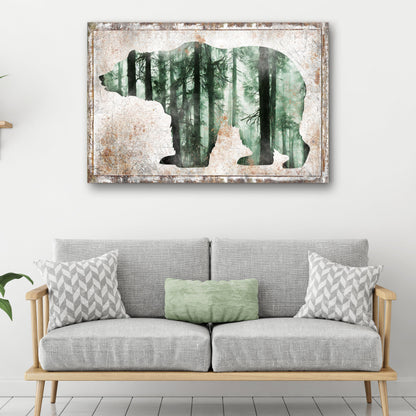 Forest bear and birch trees canvas wall art