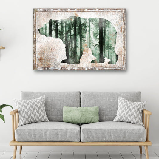 Forest bear and birch trees canvas wall art