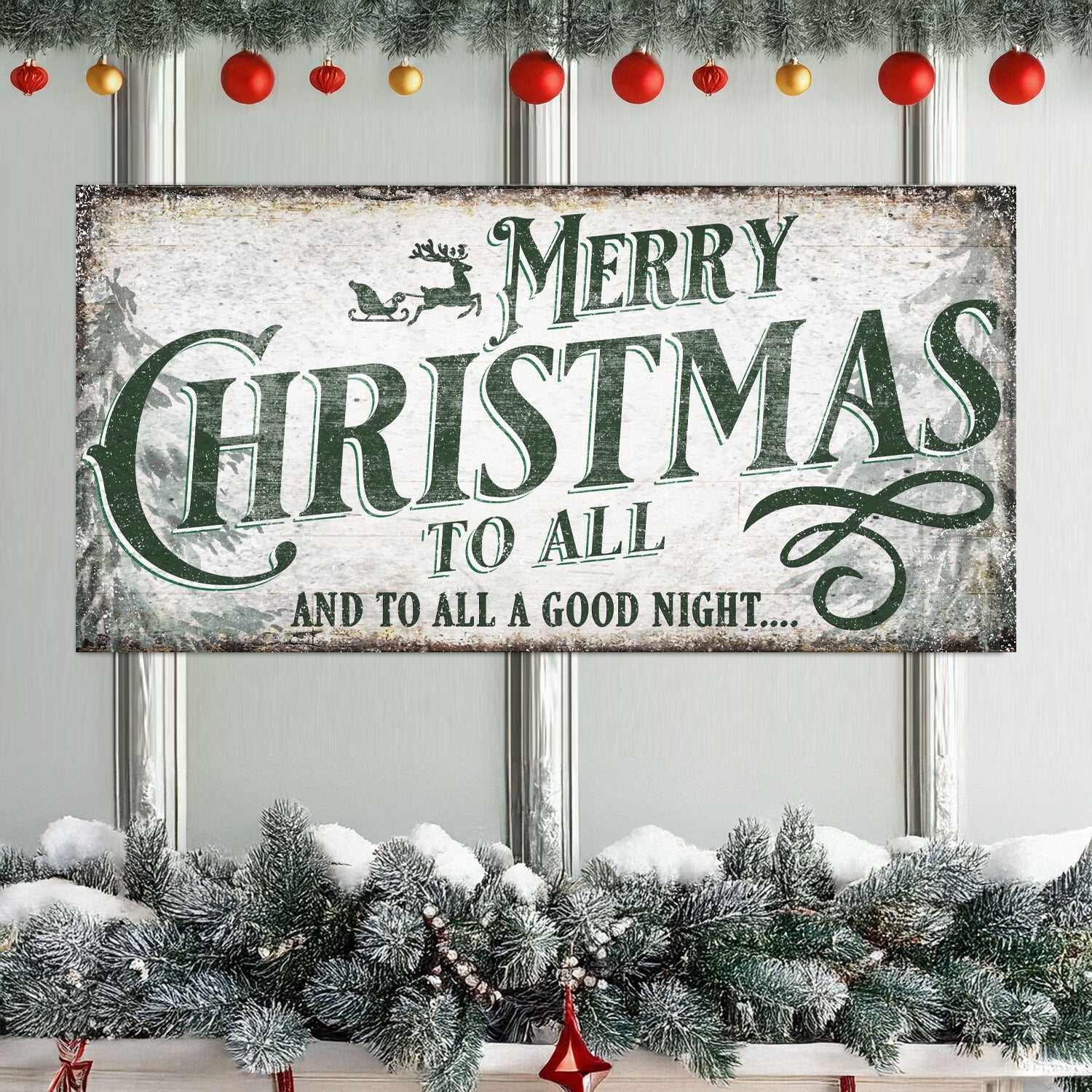 Merry Christmas to All and Goodnight horizontal canvas wall art — wide holiday sign